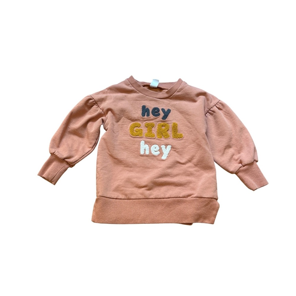 PL Baby Sweatshirt Kids Pink Hey Girl Hey Graphic Puff Sleeve SIZE 24m